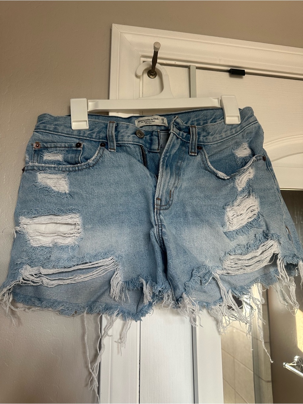 Abercrombie & Fitch Light Blue Distressed Denim Shorts